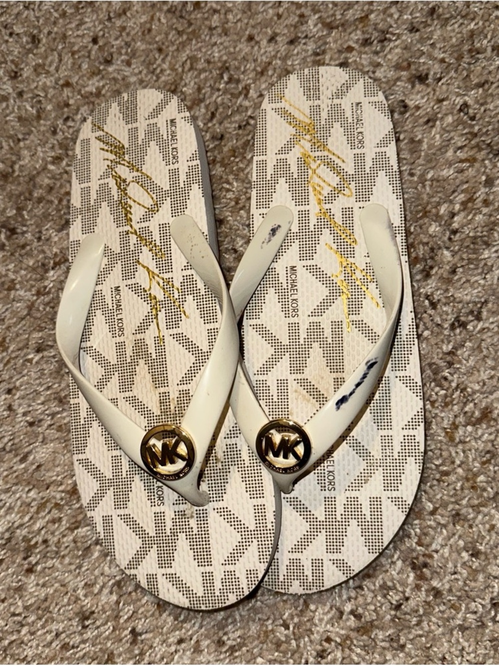 Michael Kors Women's Cream and Gold Flipflops